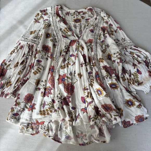 Free People Just The Two Of Us Floral Tunic Top XS | Boho Peasant - Picture 2 of 8